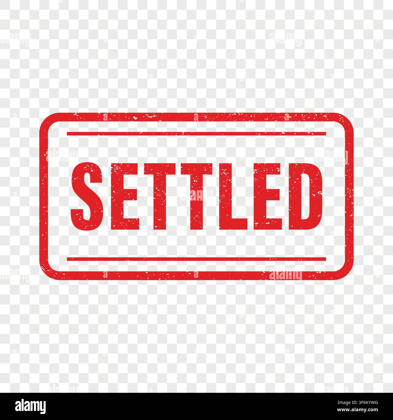 Settled Stamp, Red Rectangular Rubber Stamp with Settled Text, Vector Illustration. Paid and Resolved Status Mark Isolated Stock Vector