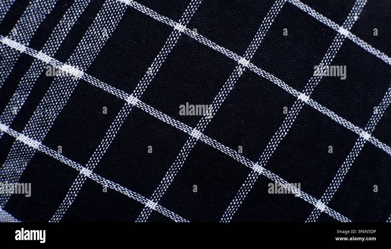 Black And White Grid Fabric Pattern Background Stock Photo