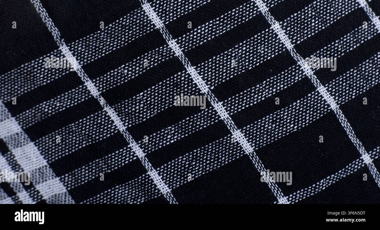 Black And White Grid Fabric Pattern Background Stock Photo