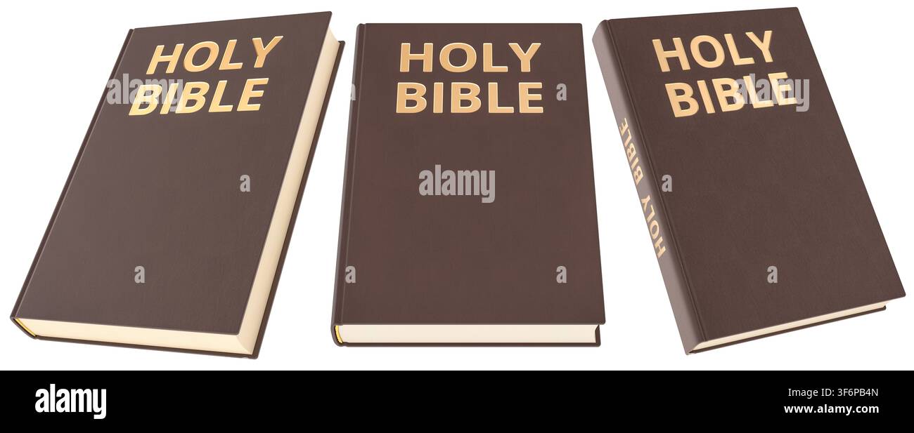 Holy Bible book, different views. 3d rendering isolated on white background Stock Photo