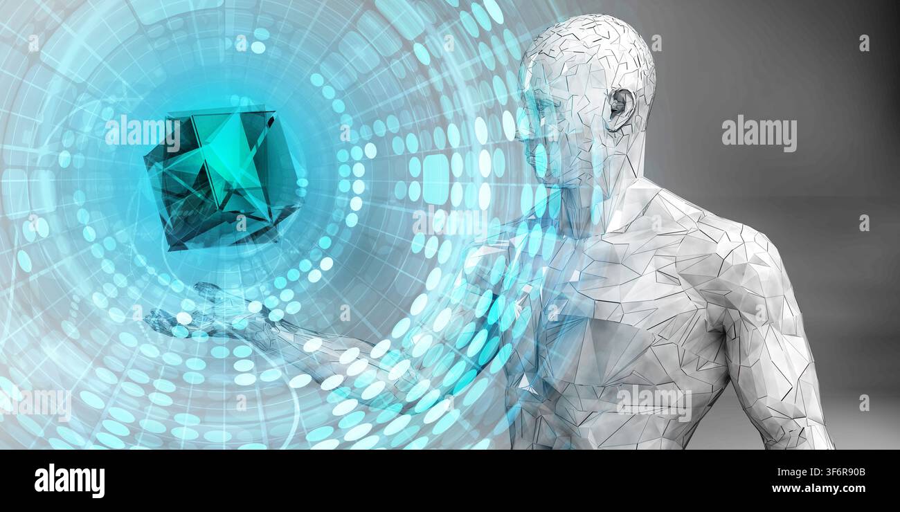 Blue Abstract Background Featuring Machine Learning Algorithm Technology Stock Photo