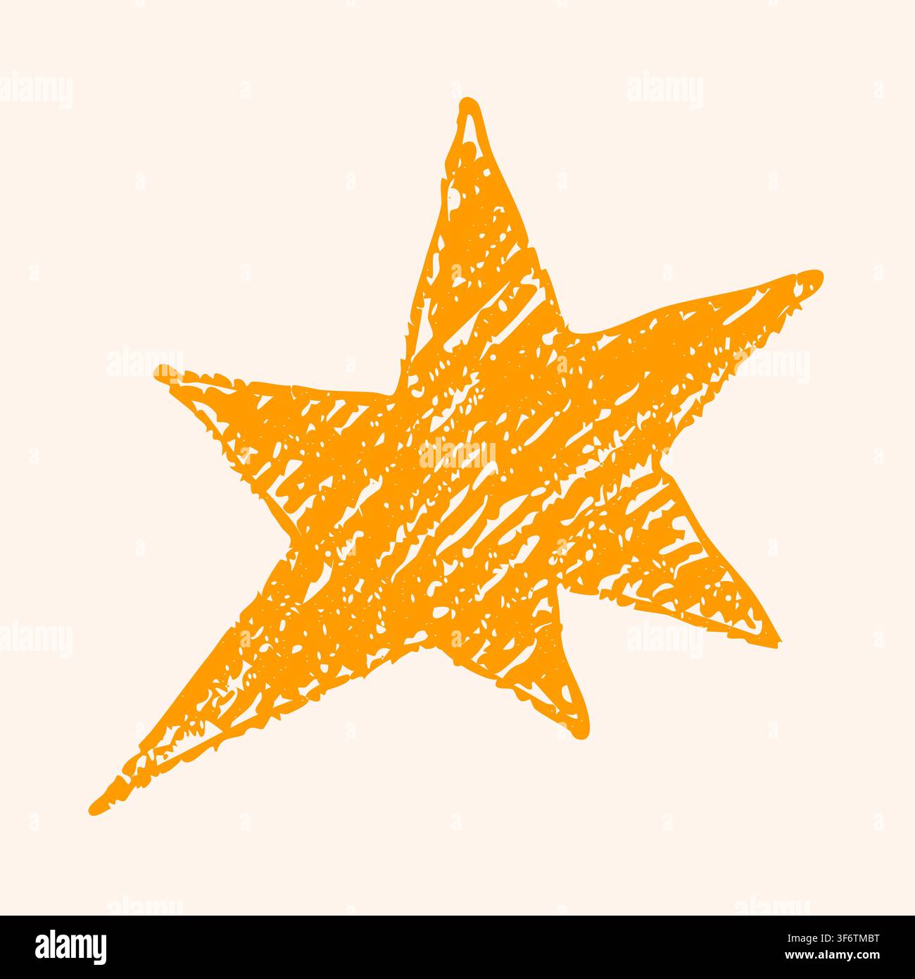 Yellow scribble chalk star. Simple hand drawn element for quality reviews. Stock Vector