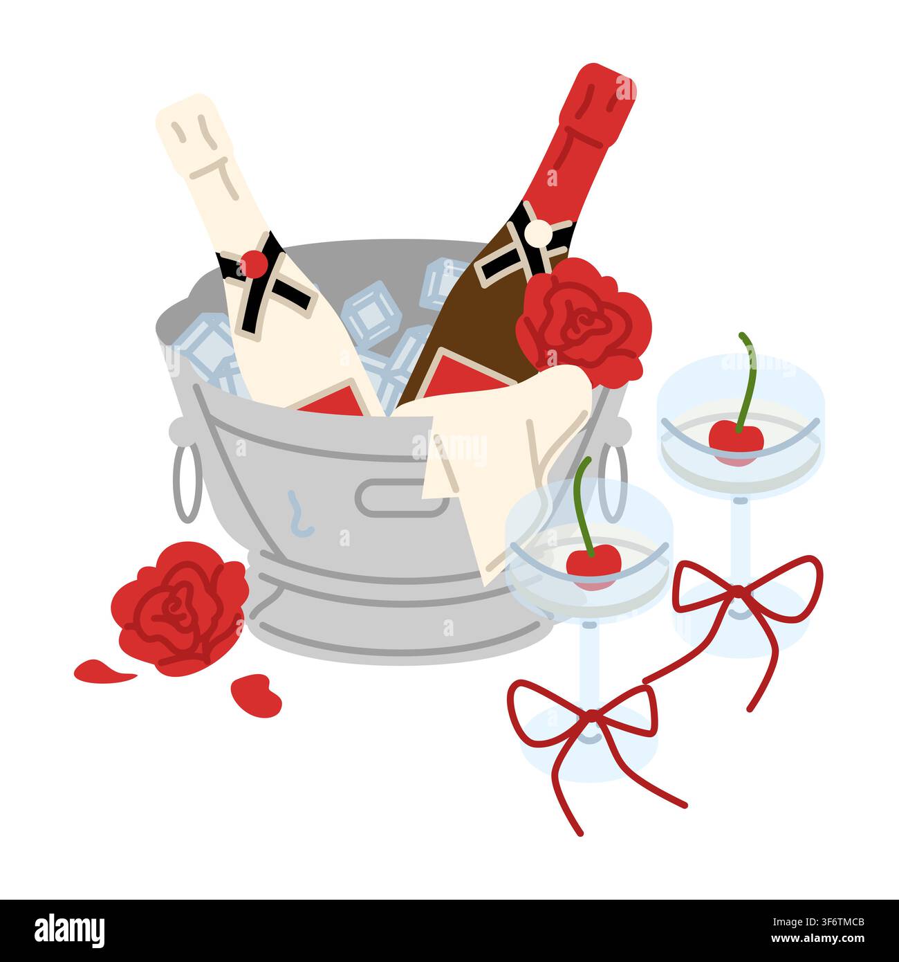 Champagne in Ice Bucket Flat Vector Stock Vector