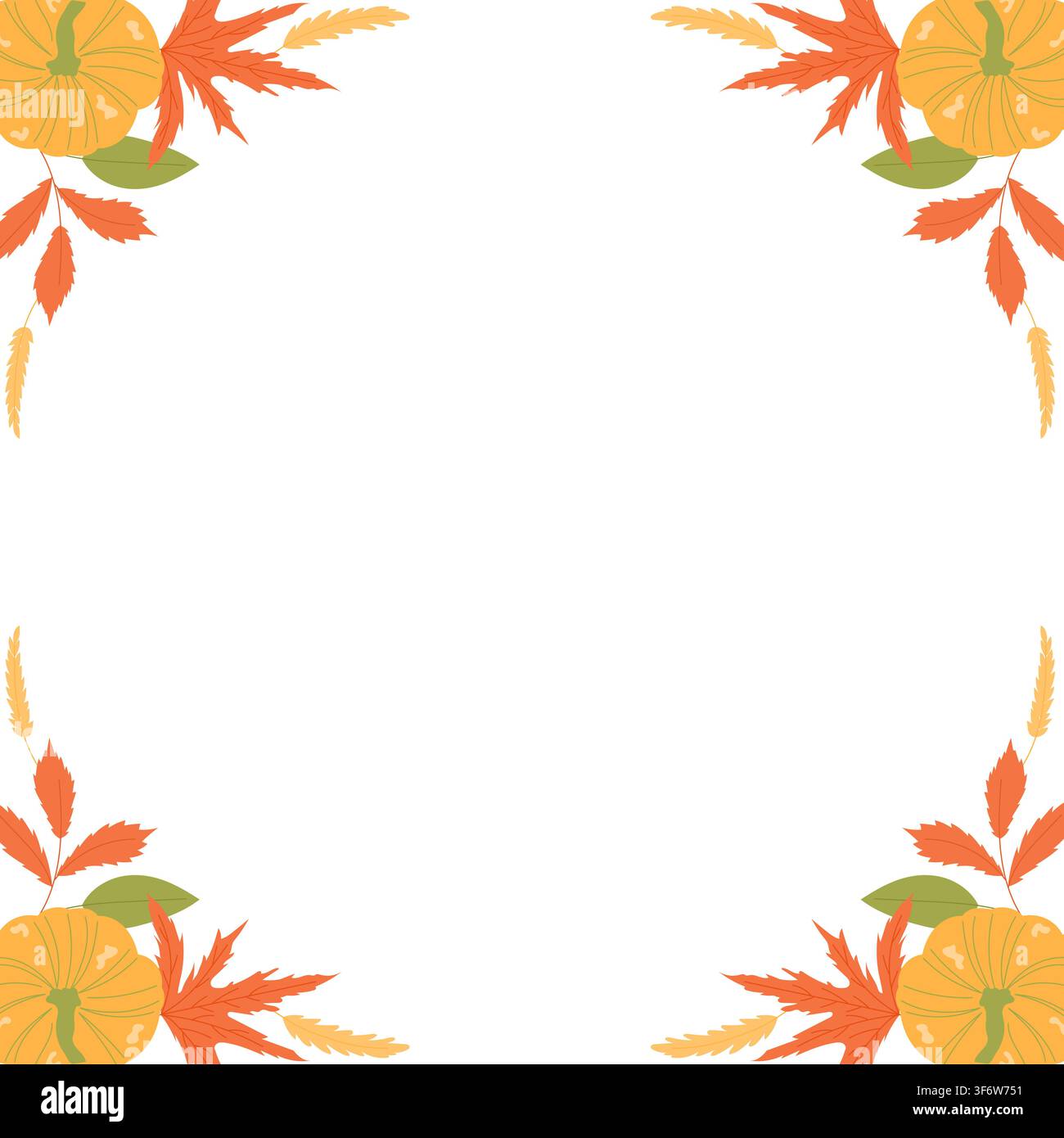 Autumn pumpkin frame with fall leaves decorating the corners. Stock Vector