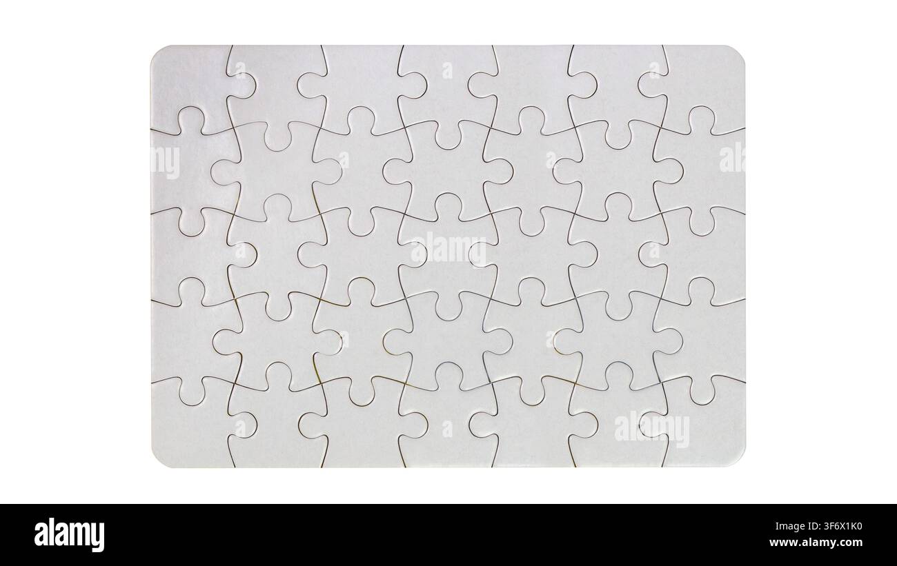 Empty jigsaw puzzle template, isolated, on white background Stock Photo