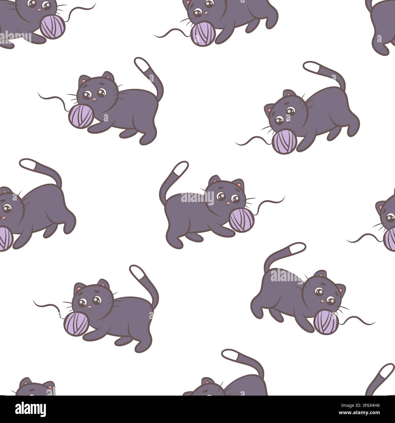 Vector seamless pattern playful black cats with yarn balls Stock Vector