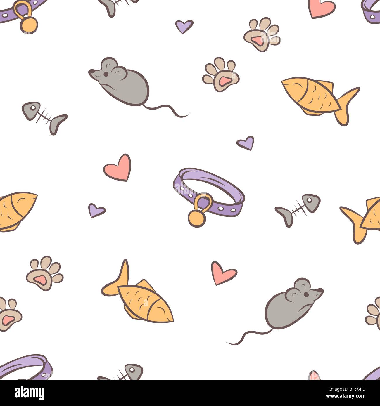 Vector seamless pattern with cat toys and accessories Stock Vector