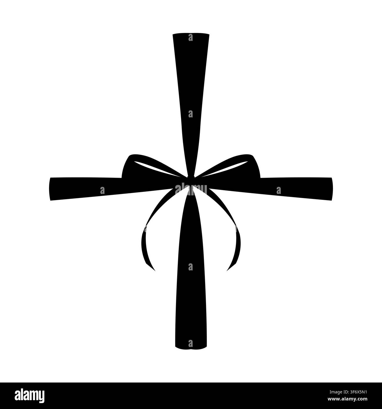 Crossed gift ribbon bow silhouette top view for present box decoration Stock Vector