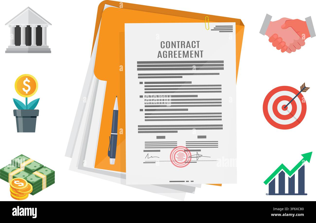 Signed contract agreement document stock illustration Stock Vector
