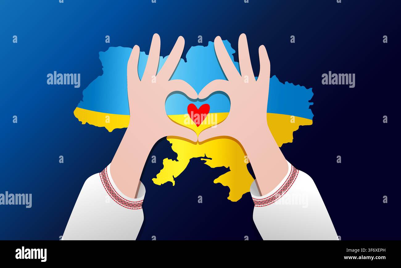 Love Ukraine, creative concept with map and hands. Vector design "Ukraine is my home" with map and hands holding heart Stock Vector