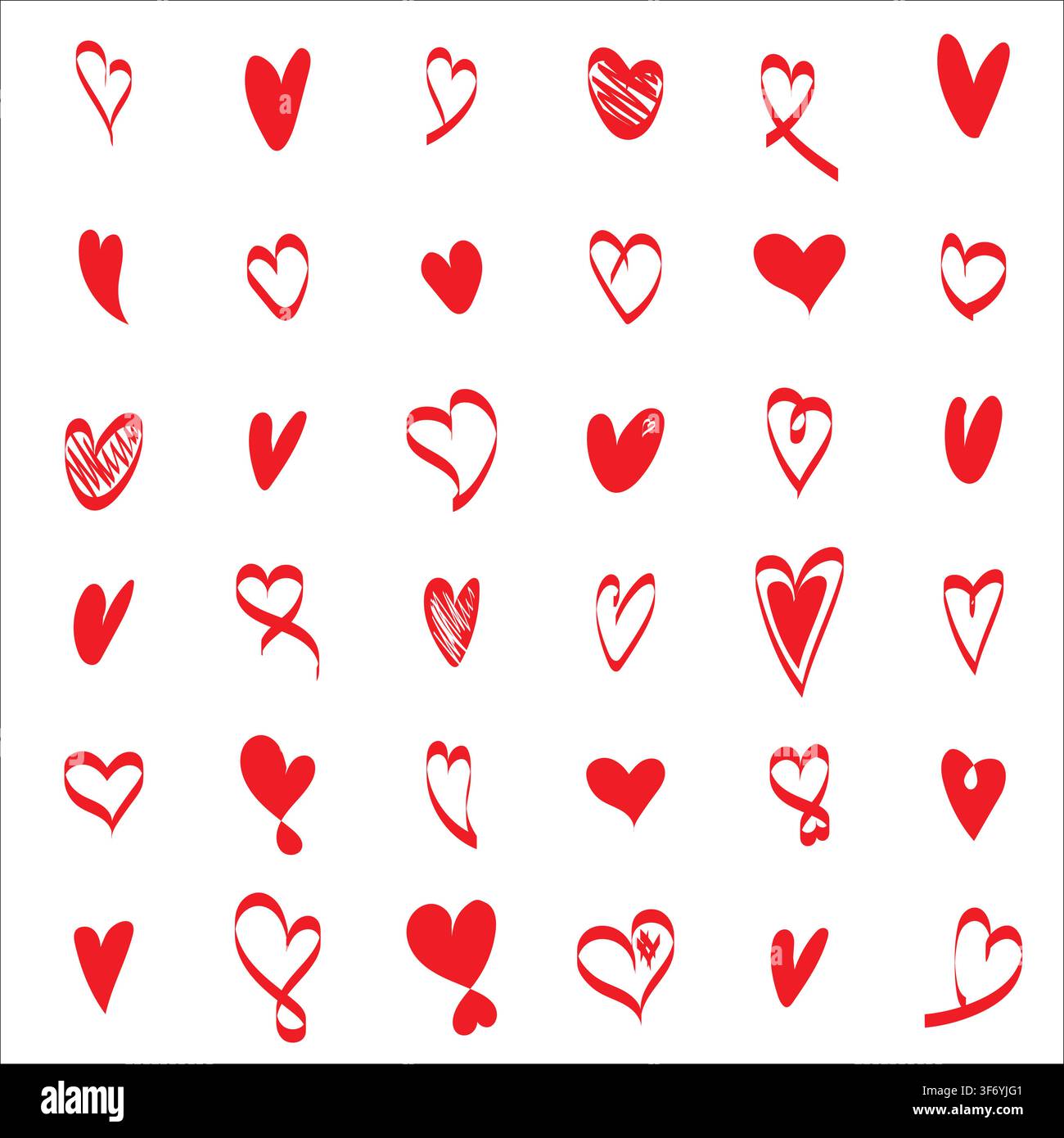 Vector redhearts set. Hand drawn. Stock Vector