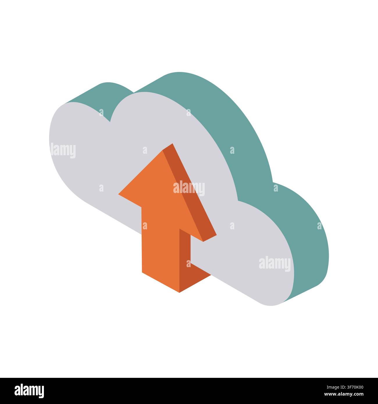 3D Isometric Cloud Upload Icon with Arrow Sign Representing Data Storage and File Backup Transfer white background isolated Stock Vector