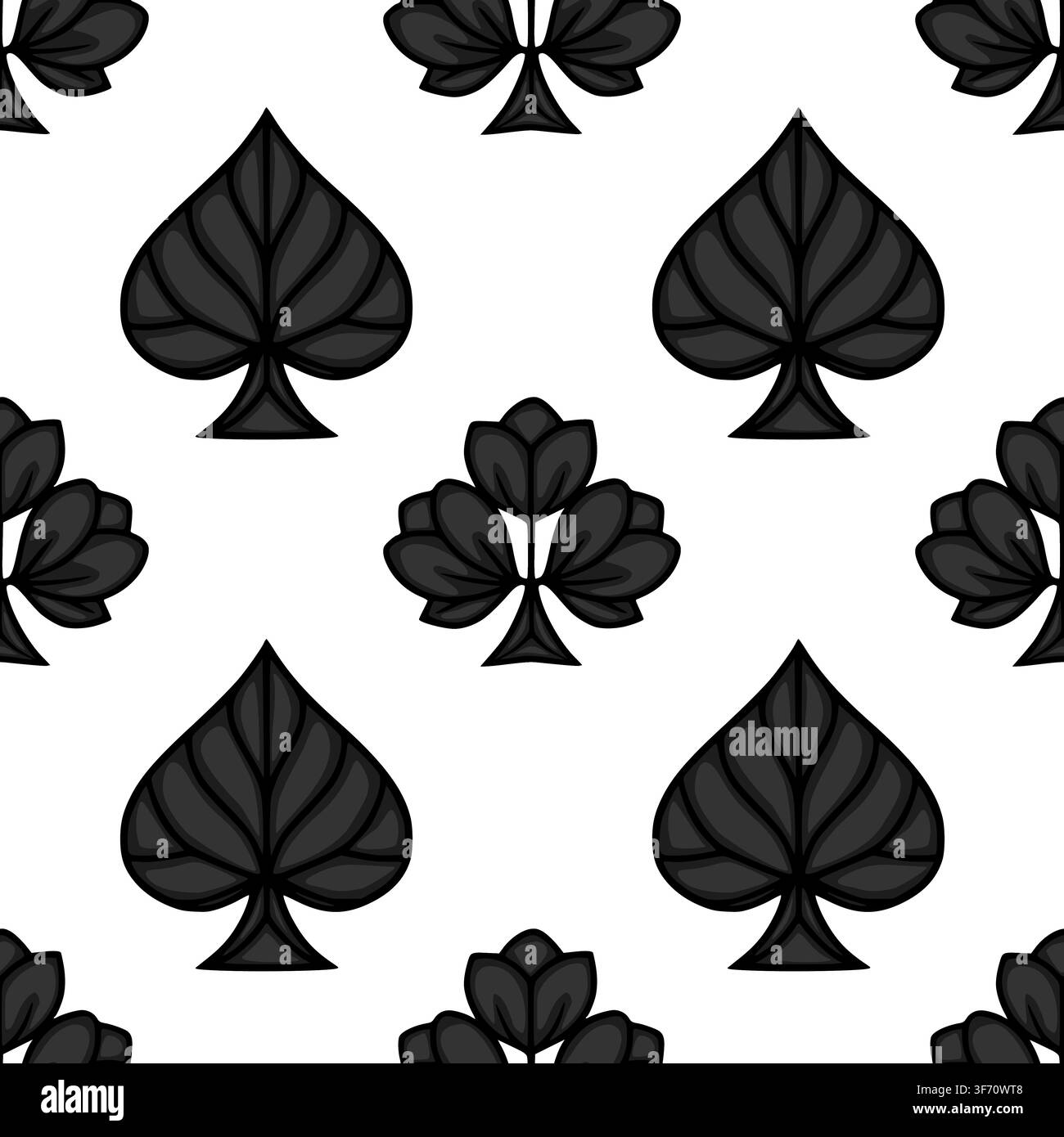 Seamless vector pattern with stylized black spade playing card suits on white background Stock Vector