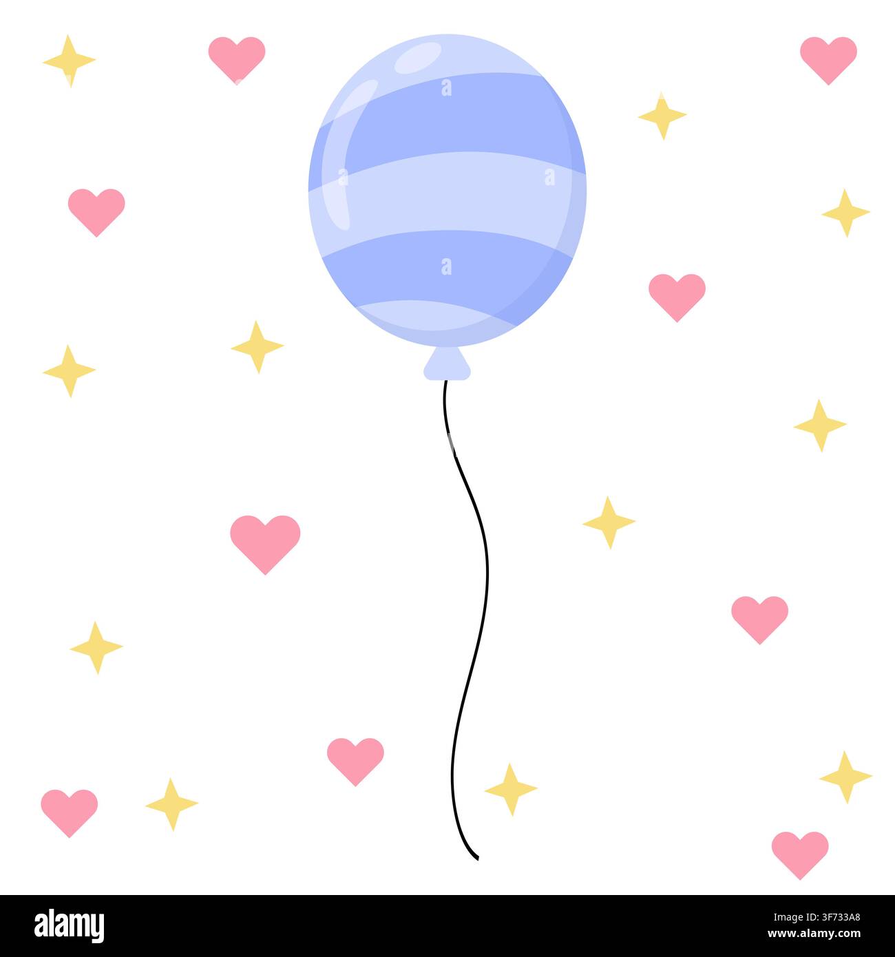 Cute pastel periwinkle striped balloon vector icon. Minimalist glossy party balloon icon with a wavy string in kawaii style. Perfect for birthday card Stock Vector