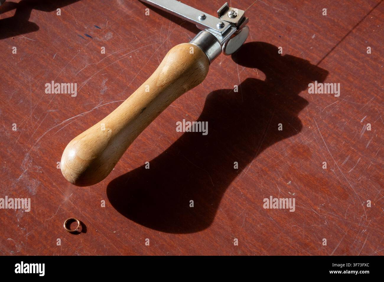 Artist's tools on work bench Stock Photo
