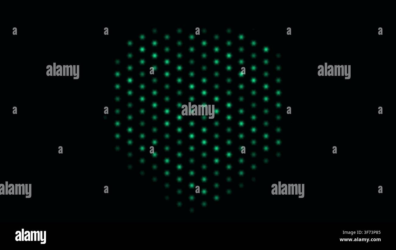 glowing heart matrix background: A staggered hexagonal light array forms a slowly floating emerald heart with restrained outer sparks rendered as an e Stock Vector