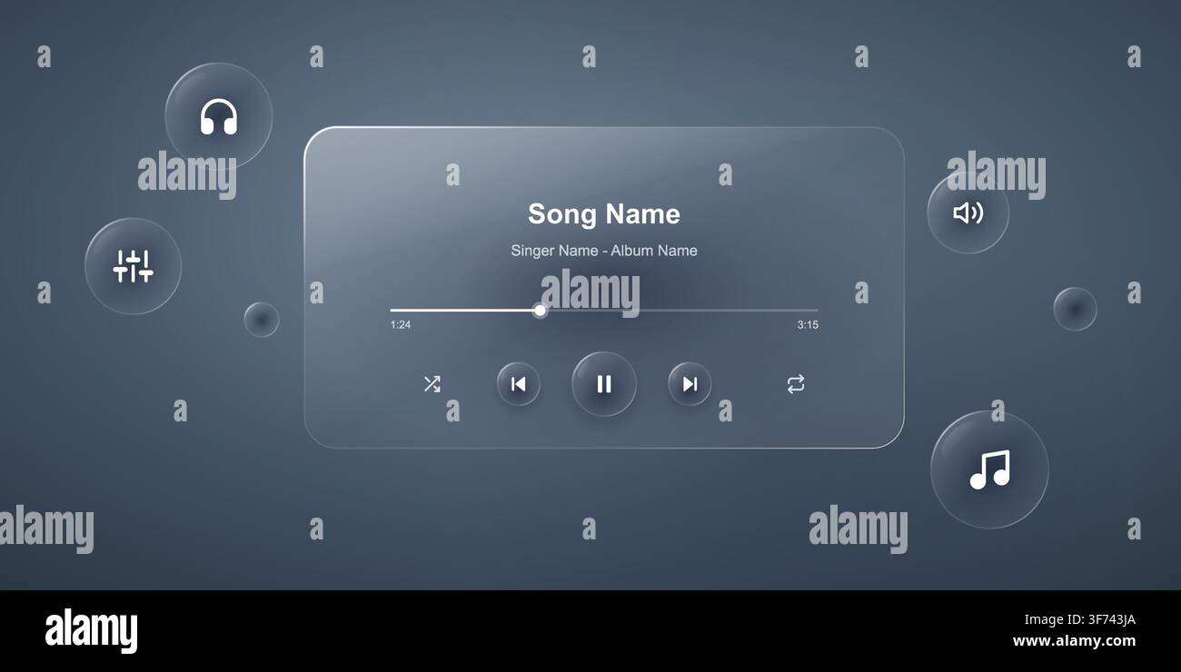 Glassmorphism ui music player interface design Stock Vector