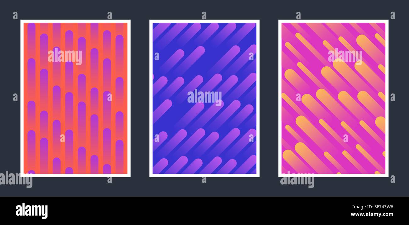 Abstract geometric background set with vibrant gradient rounded lines pattern Stock Vector