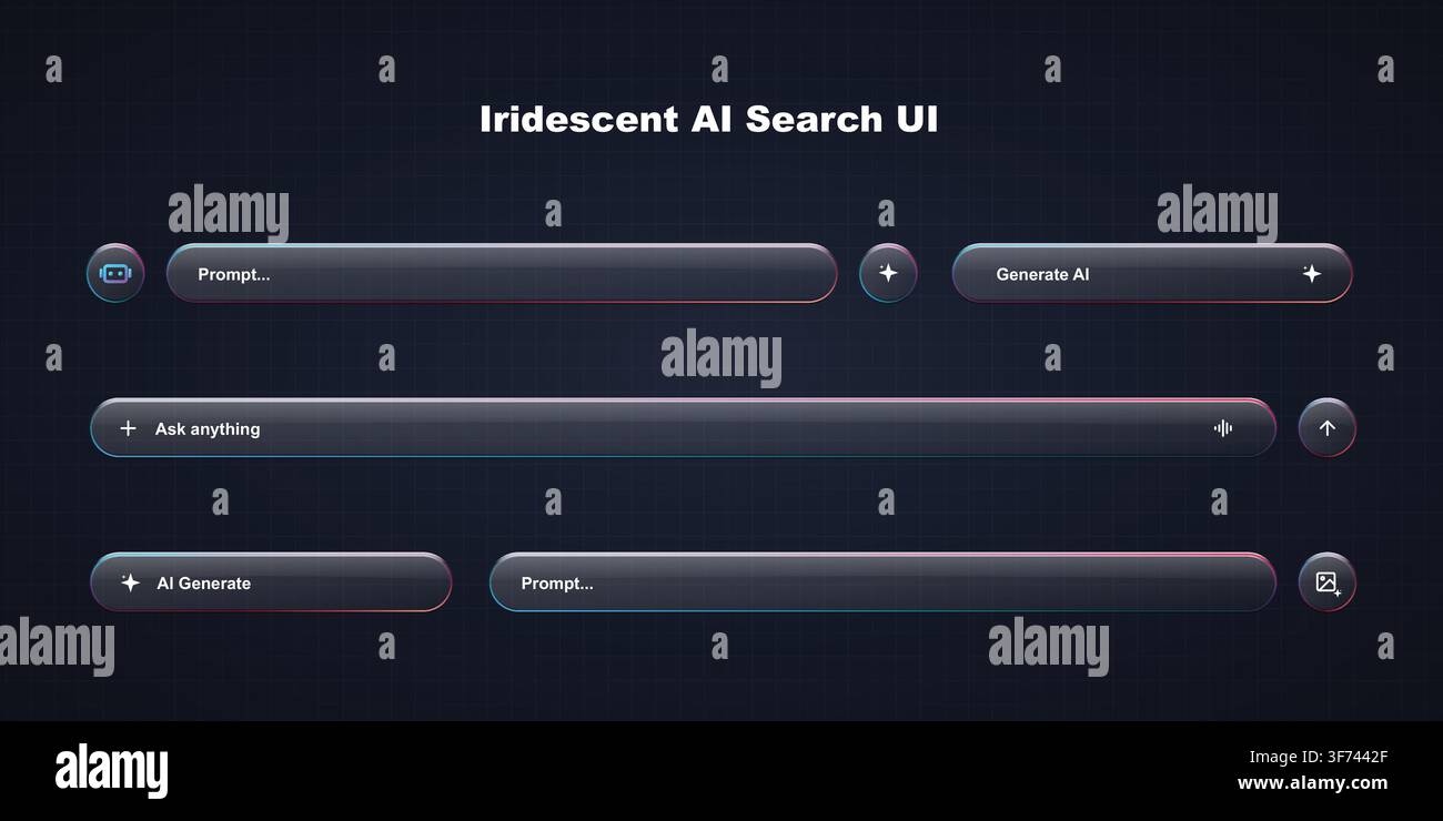 Iridescent ai search ui bar elements and input fields for modern web application interface Stock Vector
