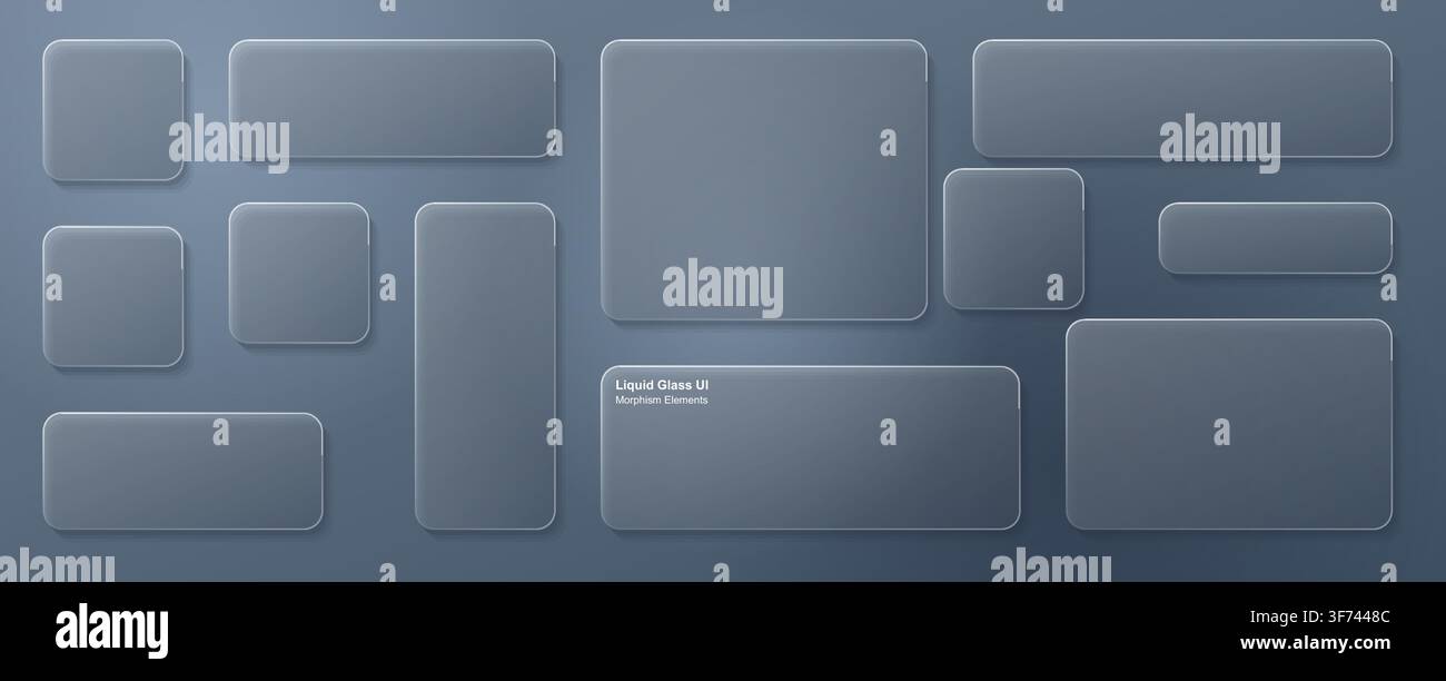 Liquid glass ui morphism elements set Stock Vector