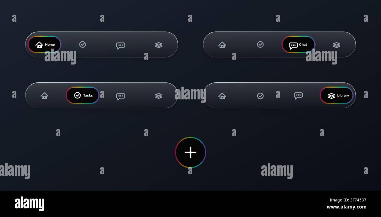 Modern dark navigation bar ui with neon gradient accents Stock Vector