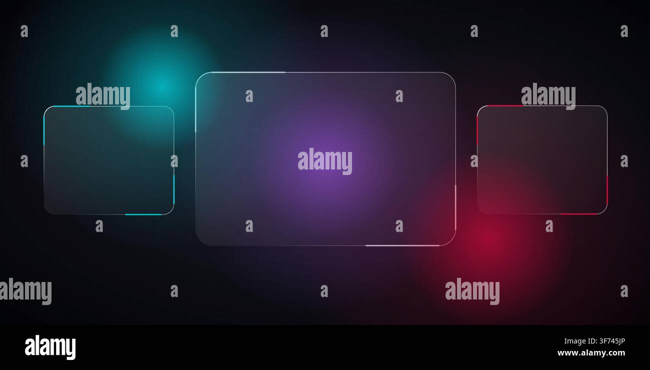 Abstract glassmorphism background with glowing light effects and transparent rectangular panels Stock Vector