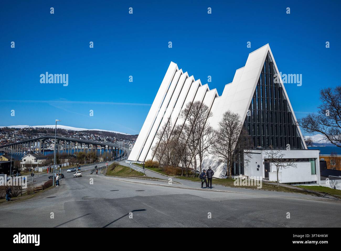 Tromso; Arctic Cathedral and Bridge; Norway Stock Photo