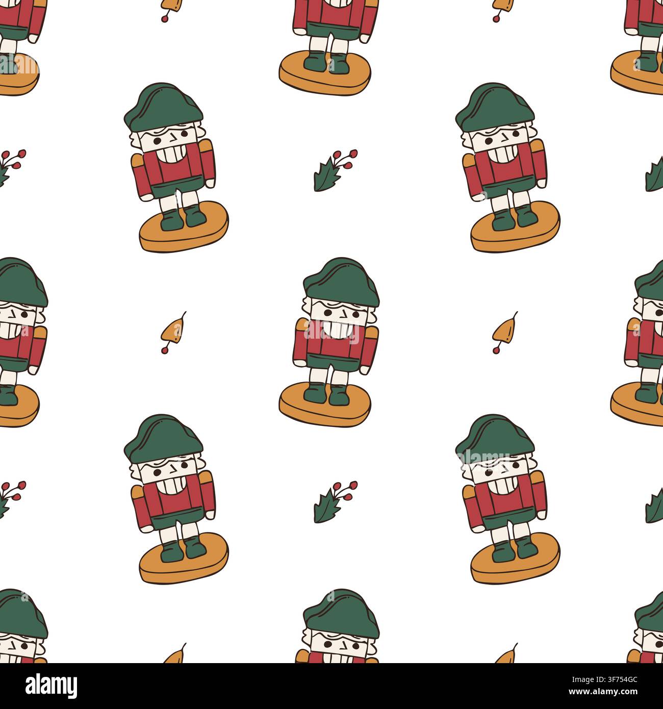 Hand drawn colorful Christmas nutcracker seamless pattern vector doodle illustration Stock Vector
