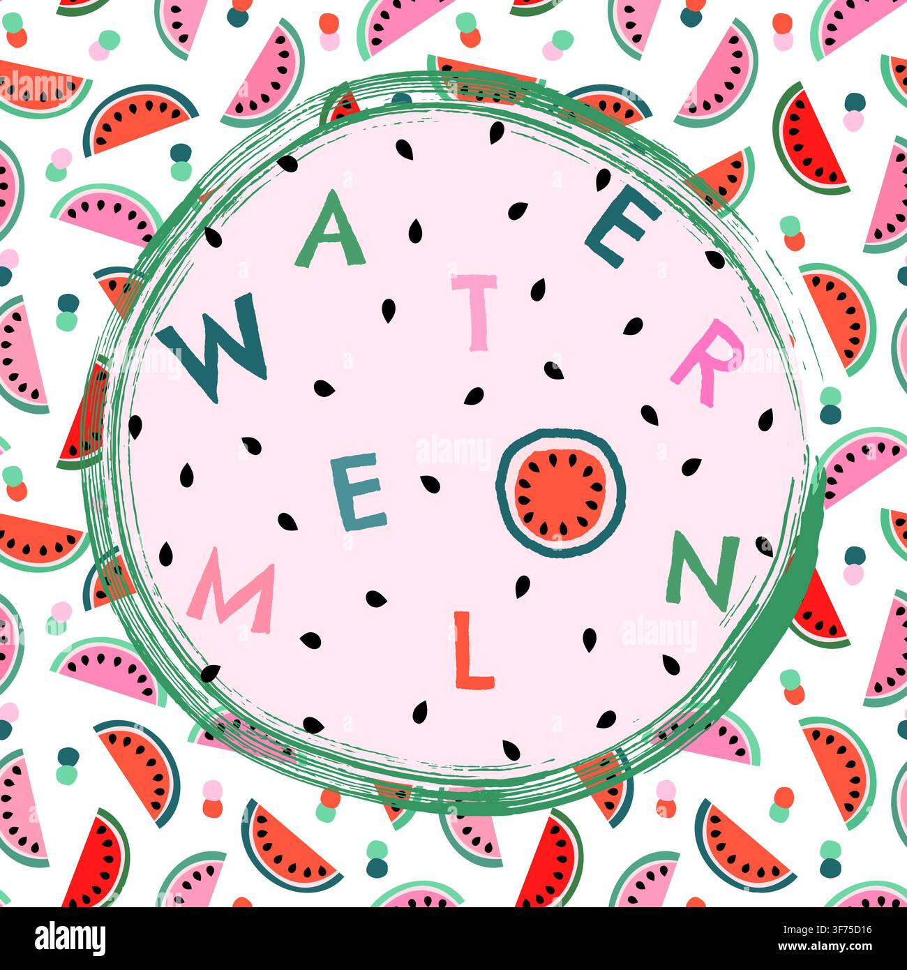 Summer watermelon vector background, Cute fruit patter background template Stock Vector