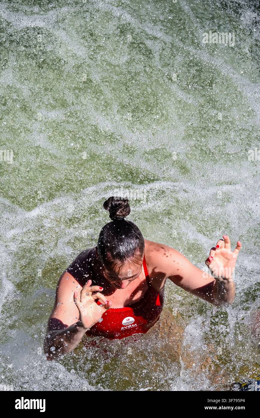 Paris, France. 08th Aug, 2026. Annika Bornebusch of Denmark competes in the High Diving Women's 20m Final during the European Aquatics Championships at the River Seine in Paris (France), August 8, 2026. Credit: Insidefoto/Alamy Live News Stock Photo