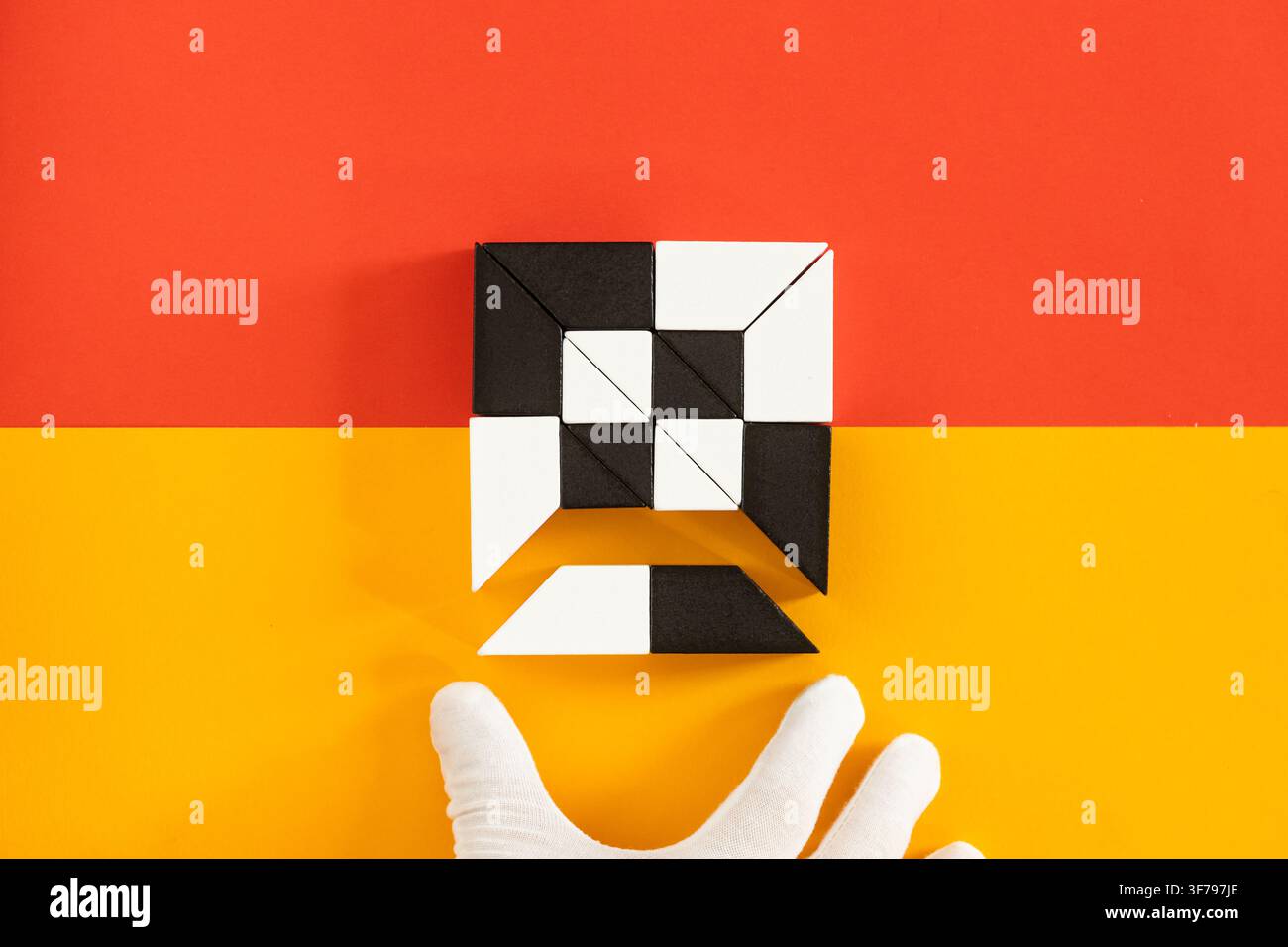 Digital security, blockchain and data structure concept. Abstract geometric mosaic pattern made of monochrome blocks representing digital algorithm or Stock Photo