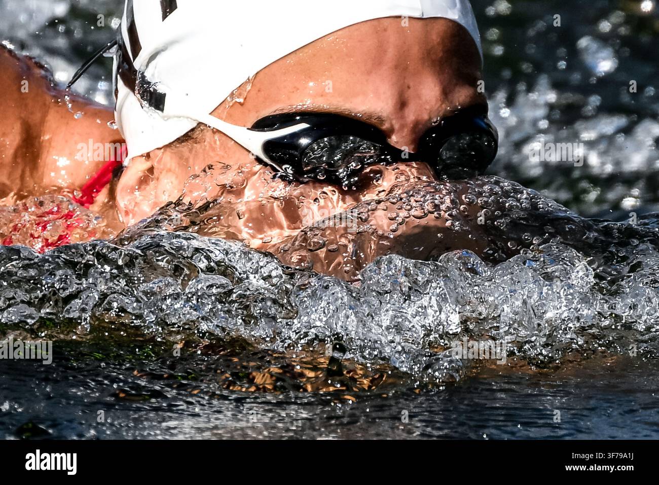 Paris, France. 08th Aug, 2026. Ginevra Taddeucci of Italy competes in the open water swimming 4x1500m Mixed Relay Final during the European Aquatics Championships at the River Seine in Paris (France), August 8, 2026. Credit: Insidefoto/Alamy Live News Stock Photo
