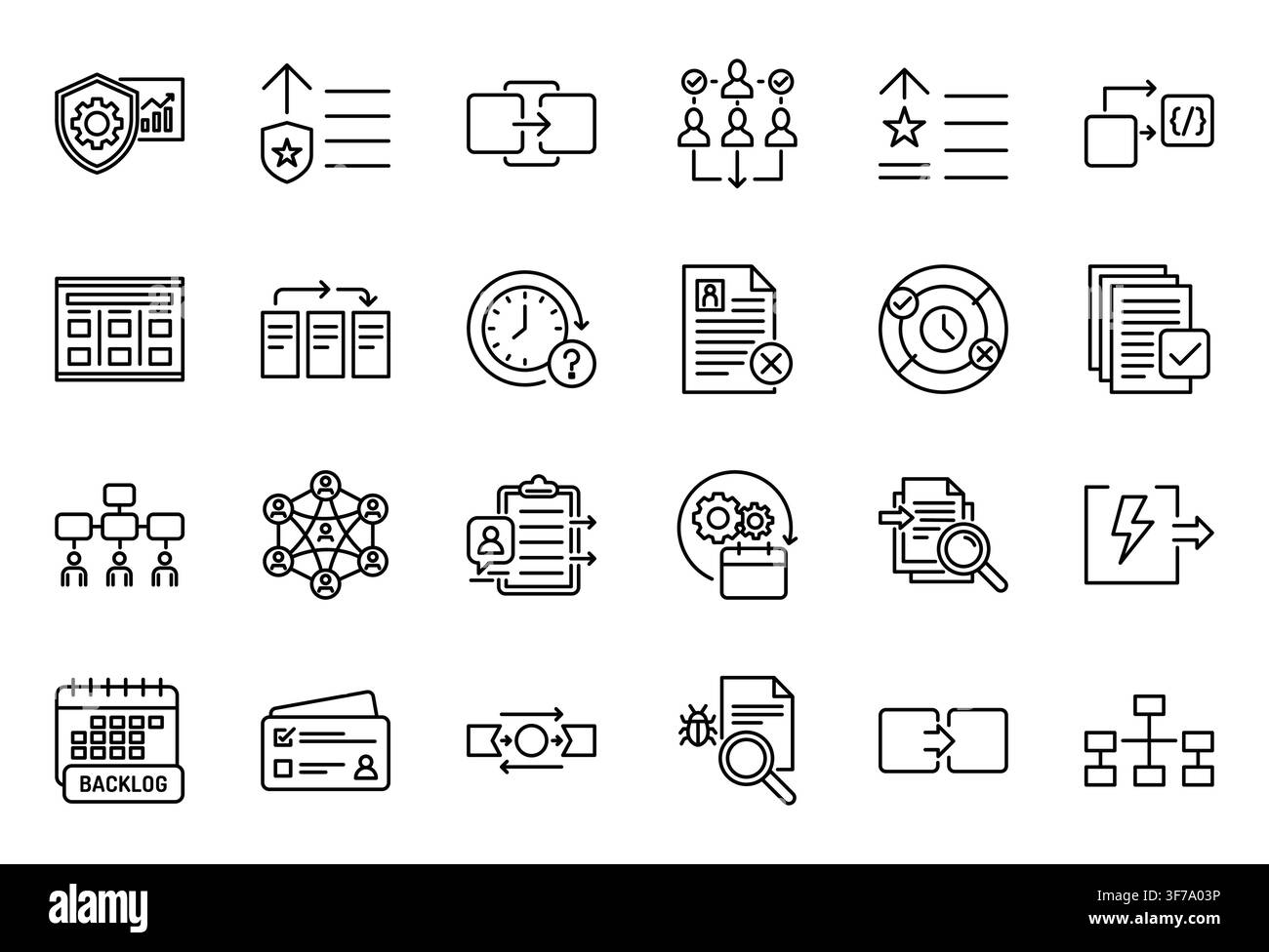 Agile Scrum Management Line Icon Set Business Development Workflow Vector Stock Vector
