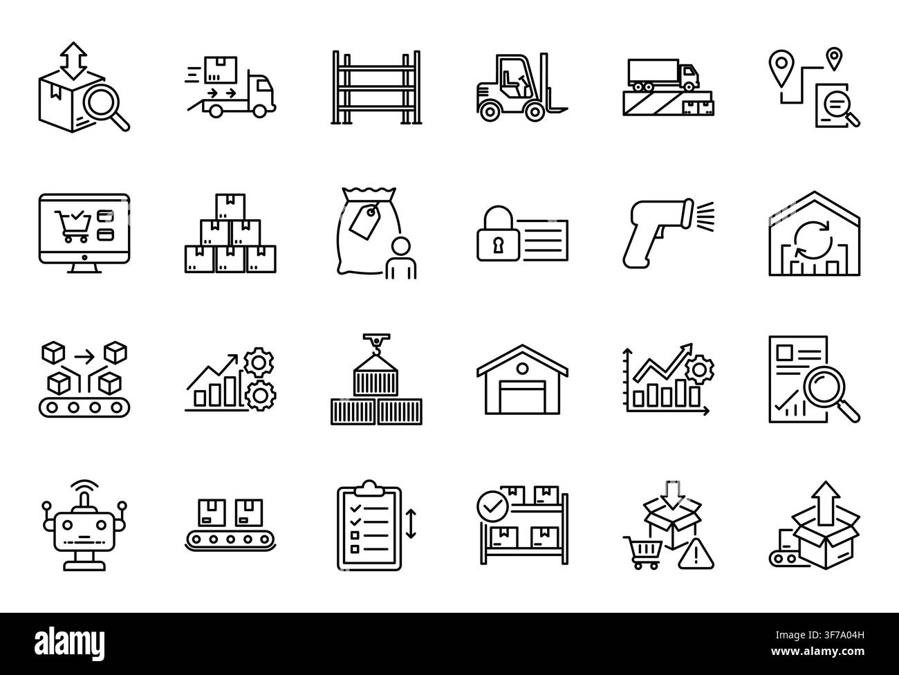Logistics Warehouse Inventory Supply Chain Line Icon Set Shipping Vector Stock Vector