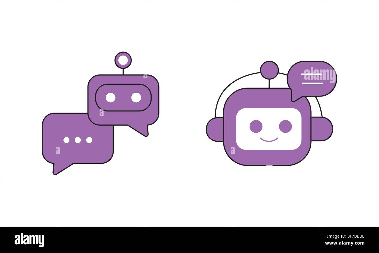 AI chatbot communication flat icon set -virtual assistance vector collection Stock Vector