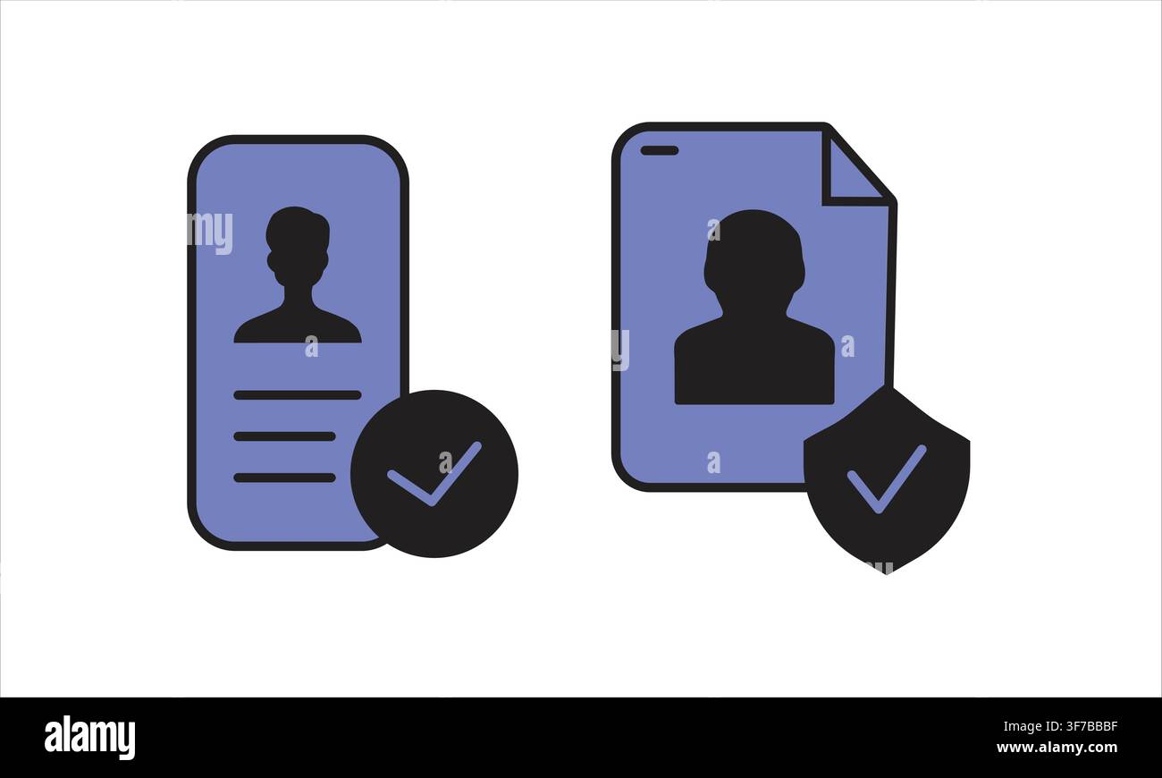 identity verification icon set -digital ID verified user profile and secure document vector icon Stock Vector