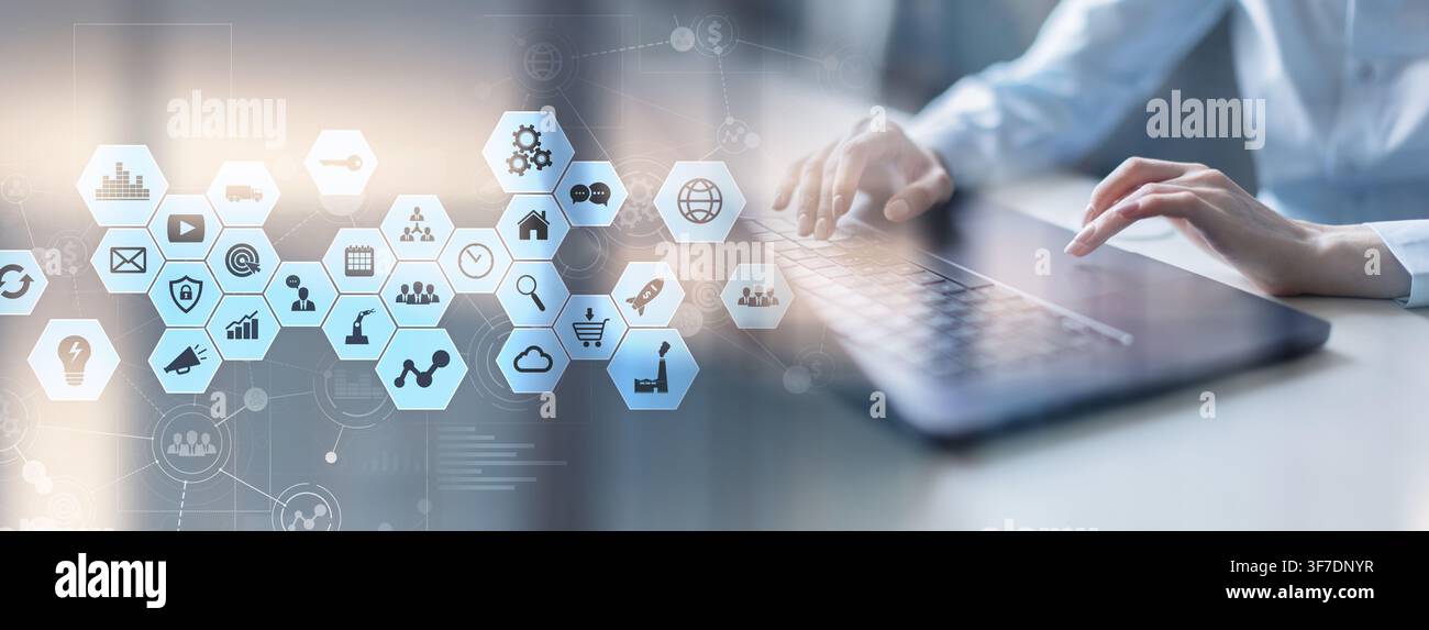 Automation workflow management system for business process optimization with user interaction and operational tools Stock Photo
