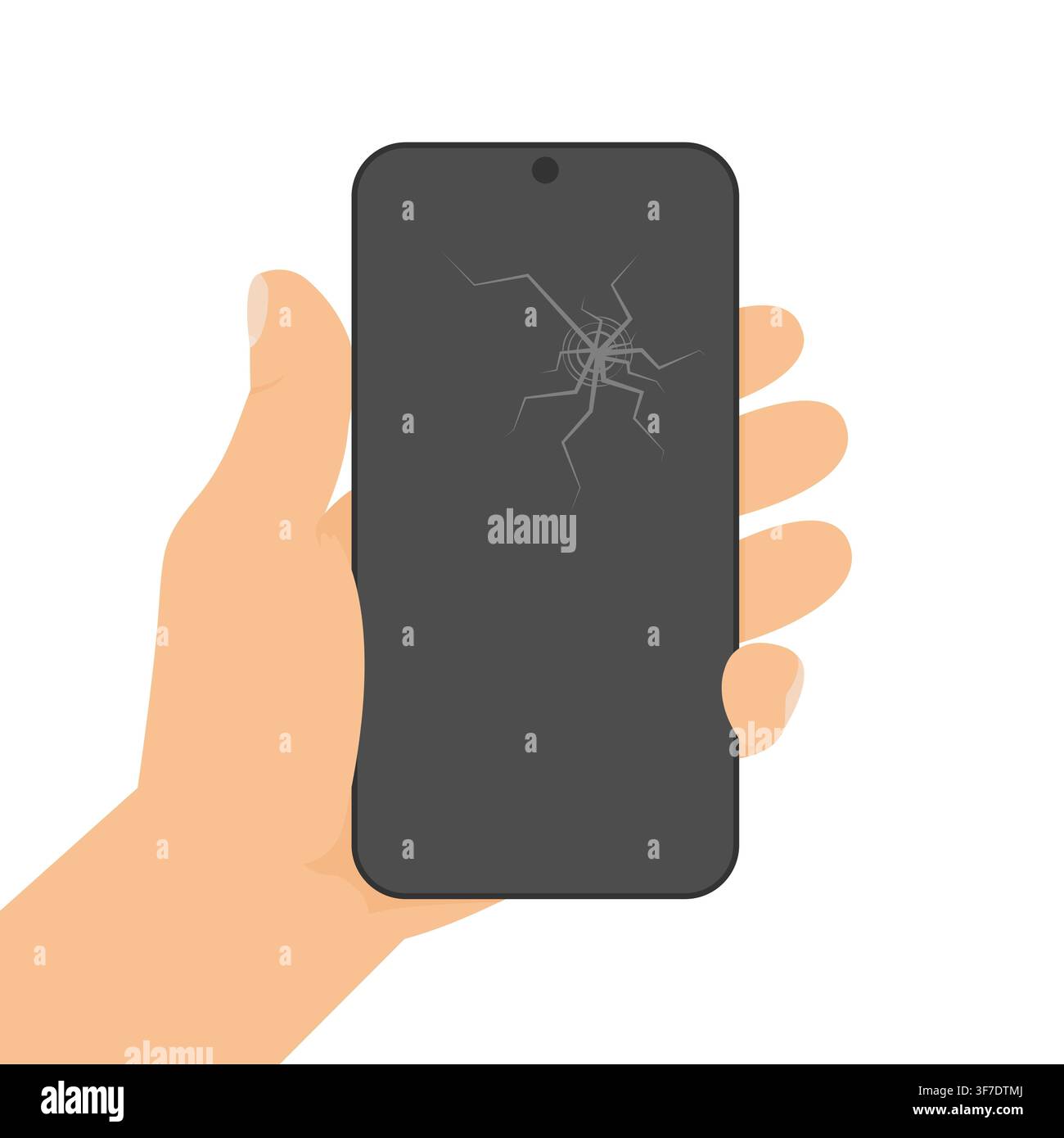 White Hand Holding Smartphone with Cracked Screen Stock Vector