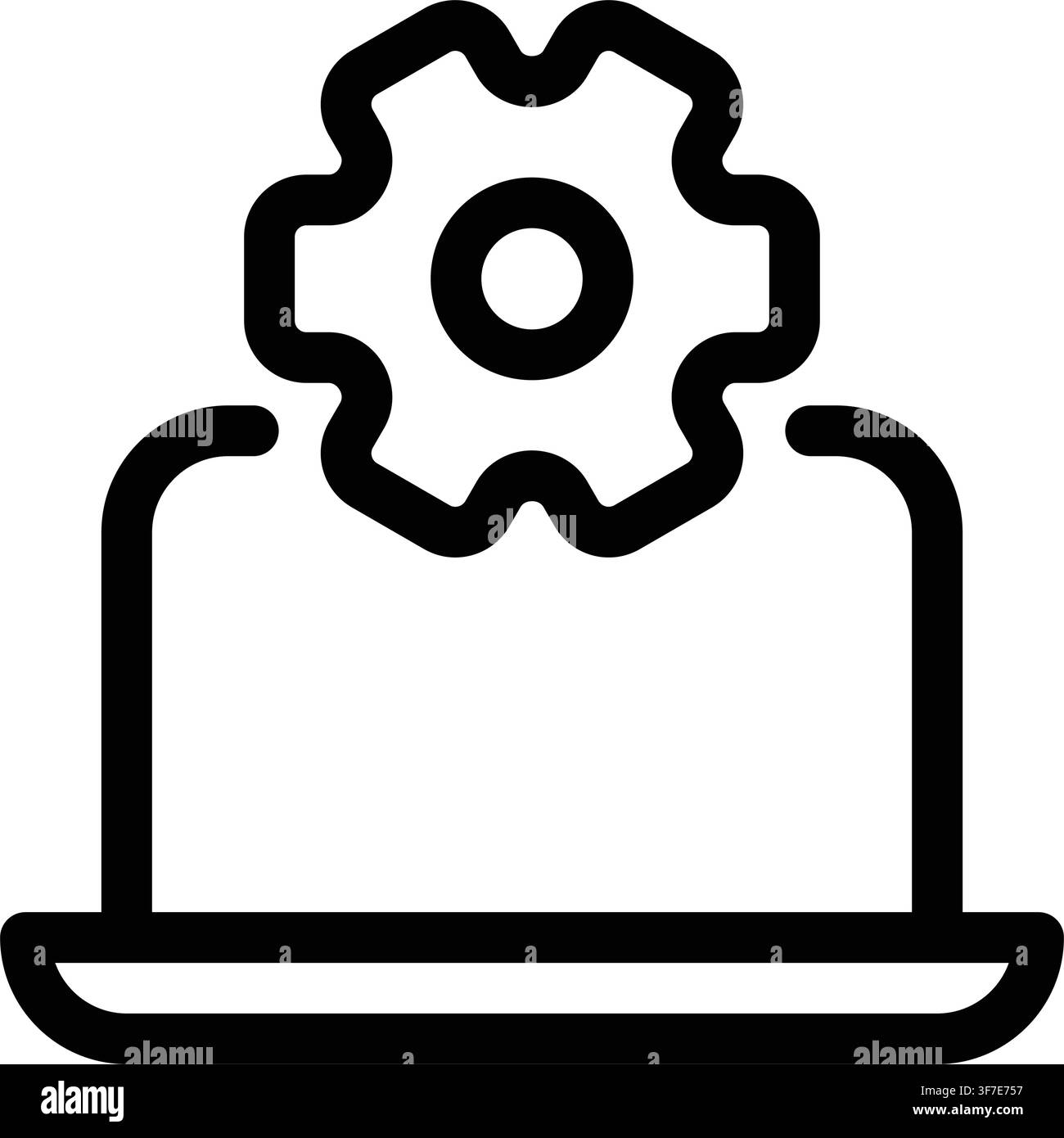 Laptop Cog Icon, Gear Computer Technology Settings Stock Vector