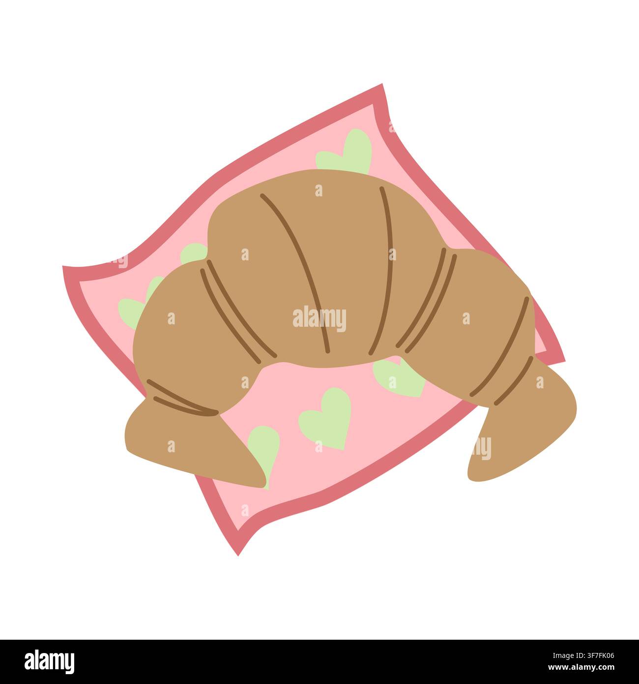 Croissant on a Heart Pattern Scarf Stock Vector