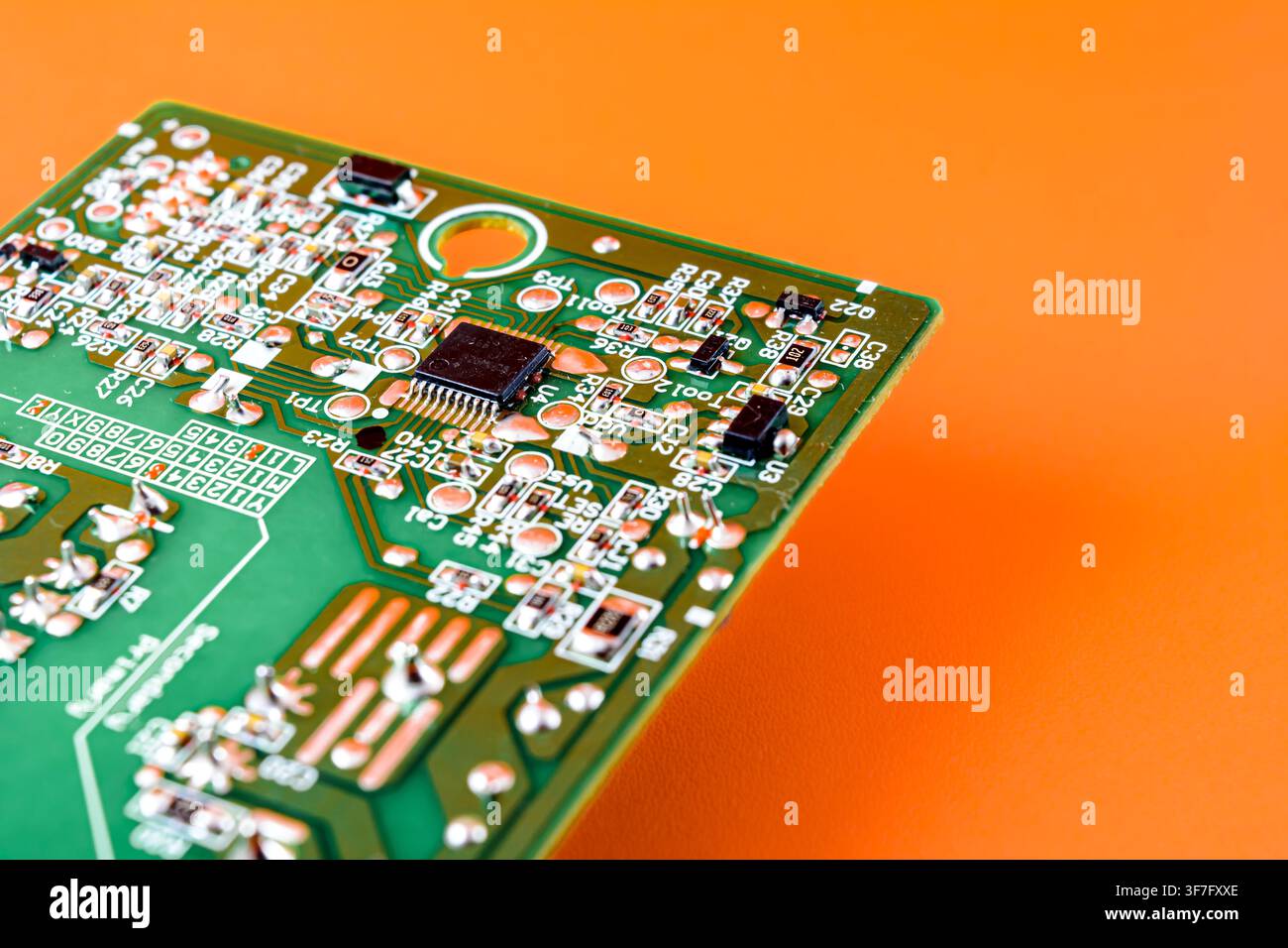 Electronic circuit board with integrated chipset processor soldered in surface Stock Photo