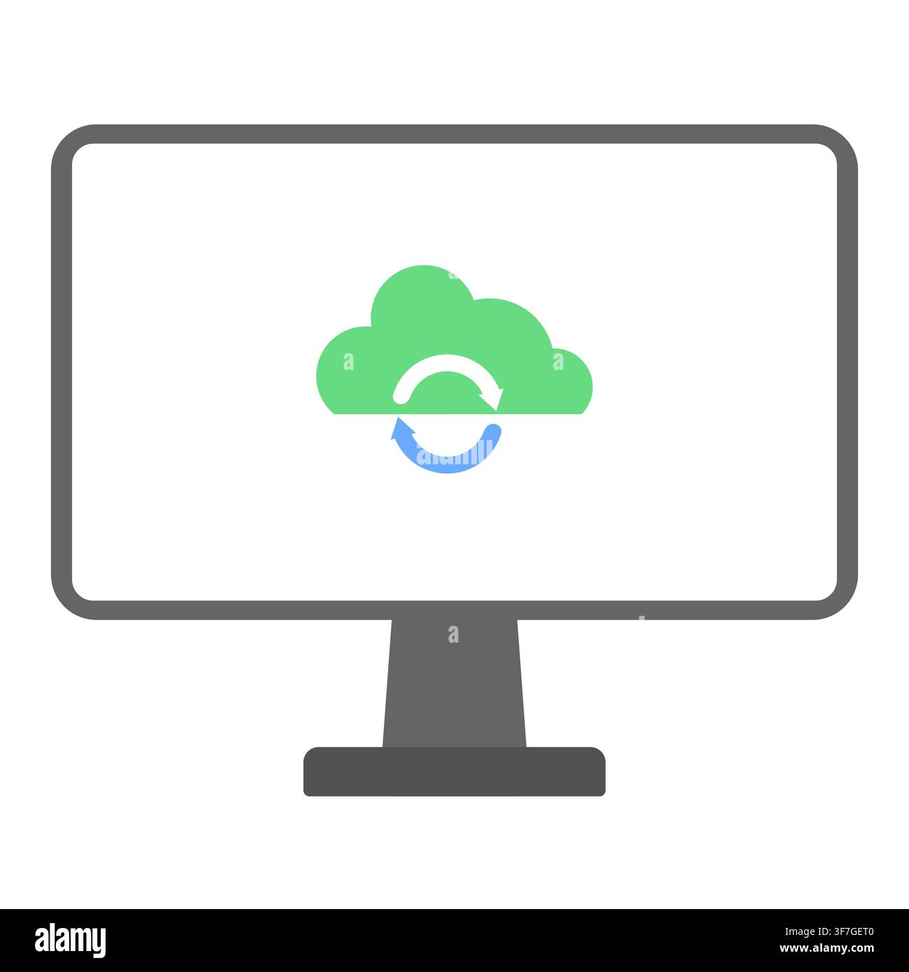 Cloud Data Synchronization Interface with Circular Refresh Arrows on Computer Monitor Stock Vector