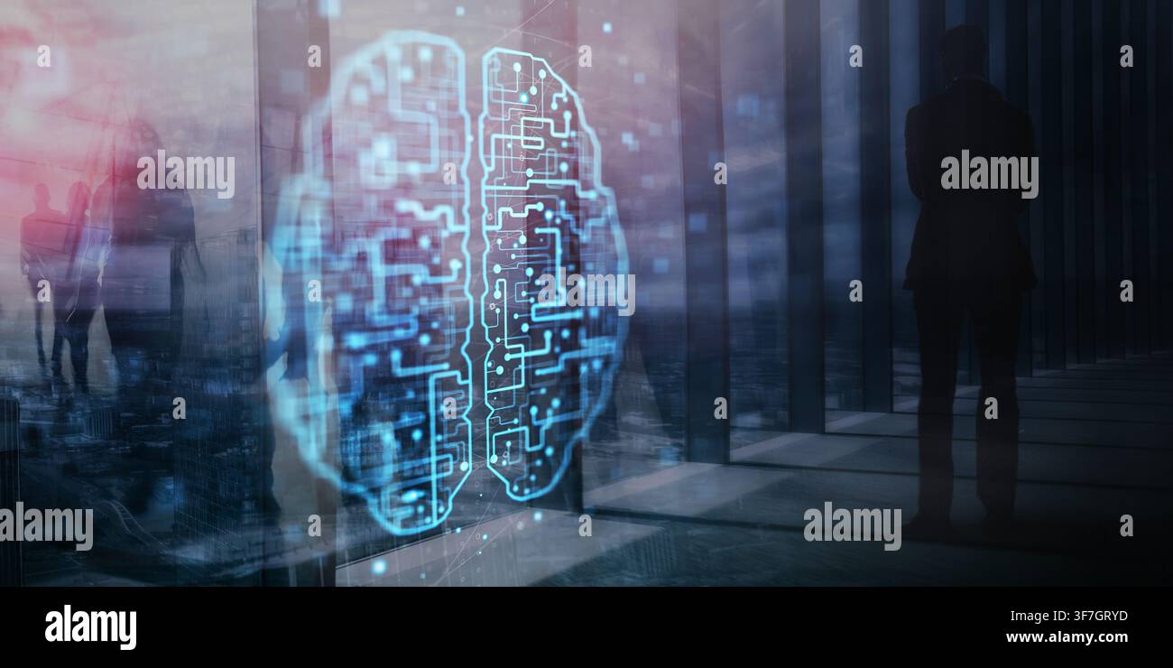 AI artificial intelligence system for business analytics and data visualization with digital brain interface Stock Photo