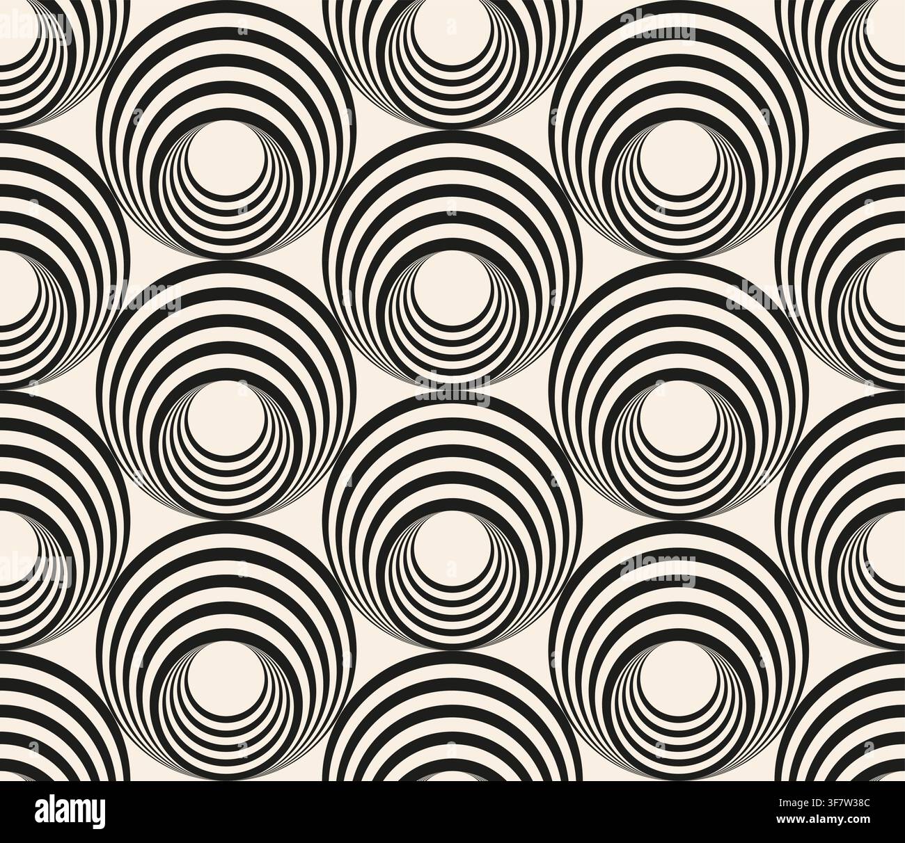 Abstract op art eccentric circles vector seamless pattern Stock Vector