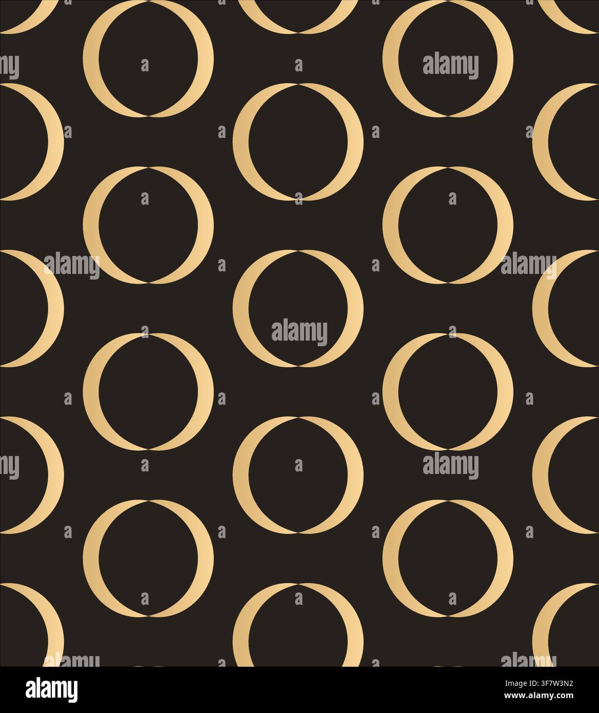 Luxury gold geometric circle seamless pattern on black background. Stock Vector