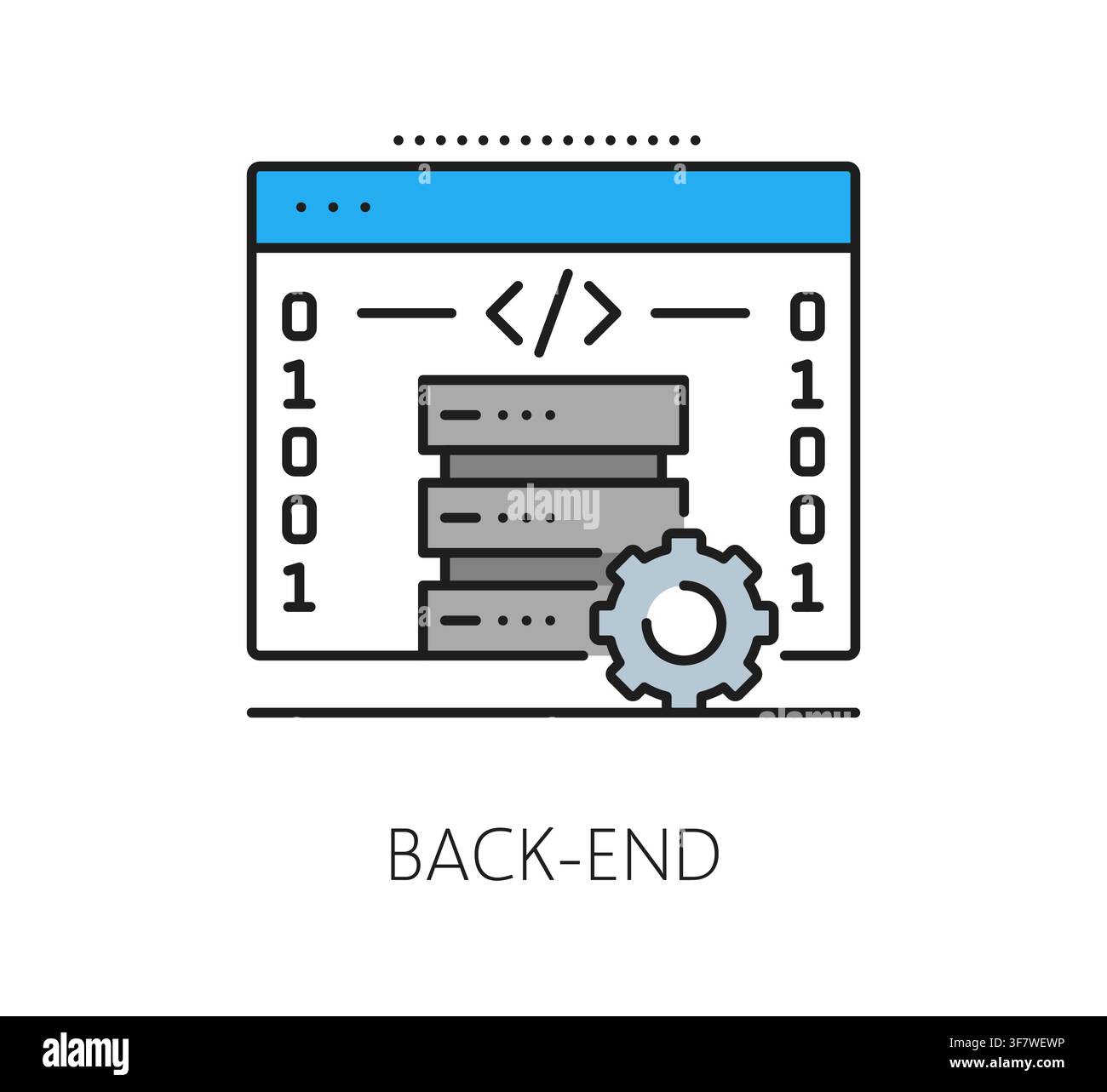 Software back end program code line icon or pictogram. Software programing lineart icon, computer system development sign. Program code engineering symbol Stock Vector