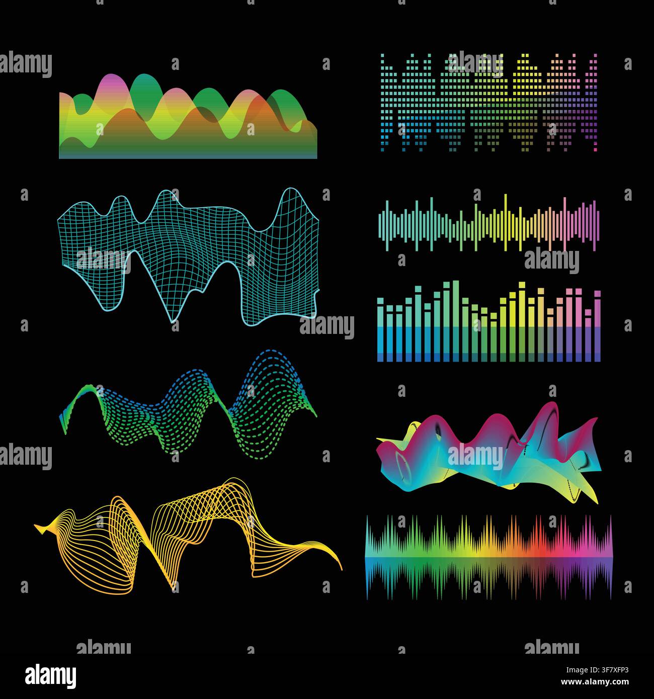 Digital audio waveform equalizer visualizing sound frequency Stock Vector