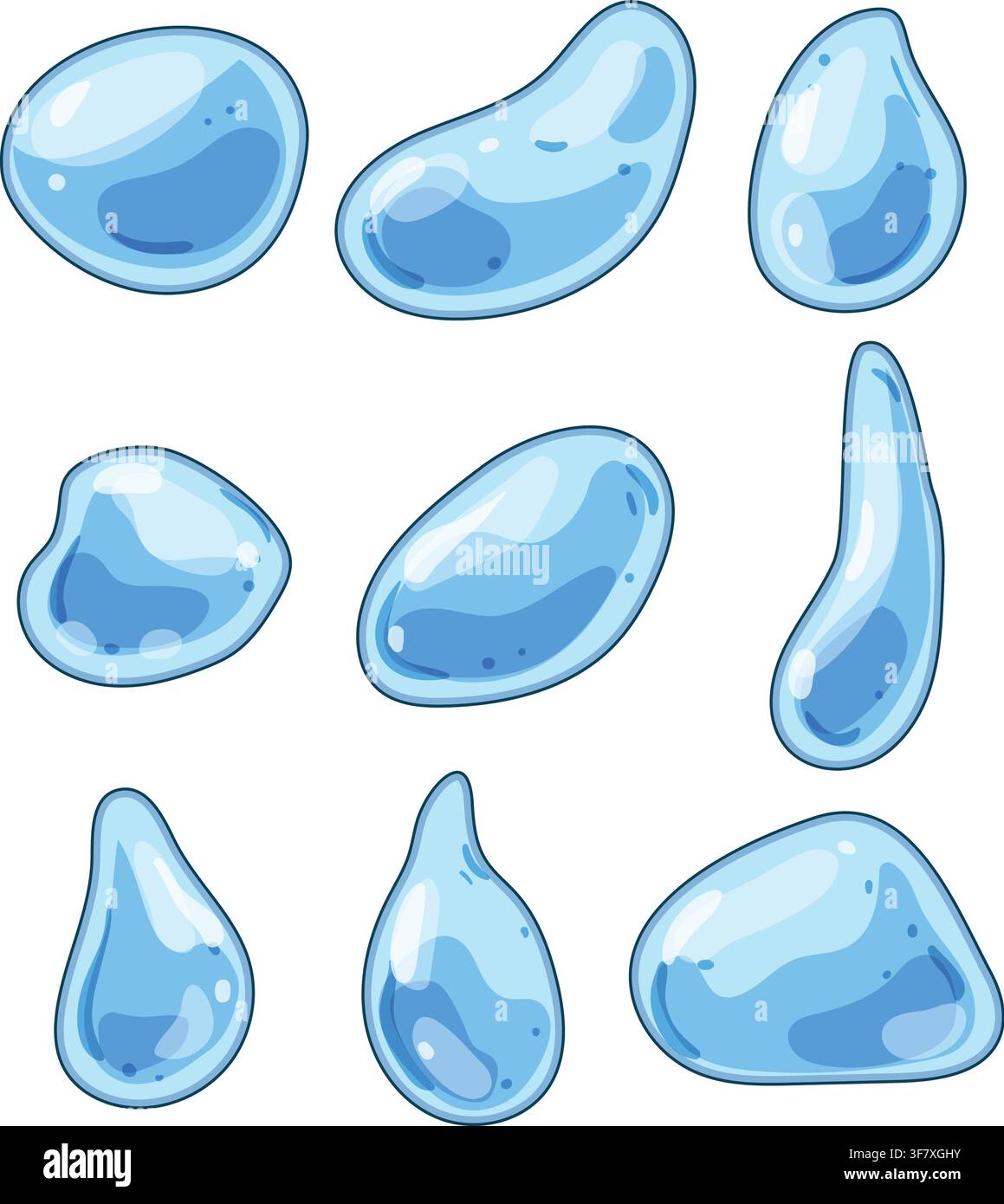 Water drops cartoon elements set on white Stock Vector