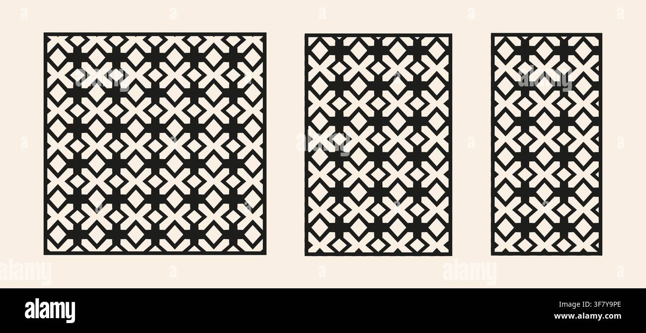Simple geometric laser cut panel template set with abstract line grid pattern. Stock Vector