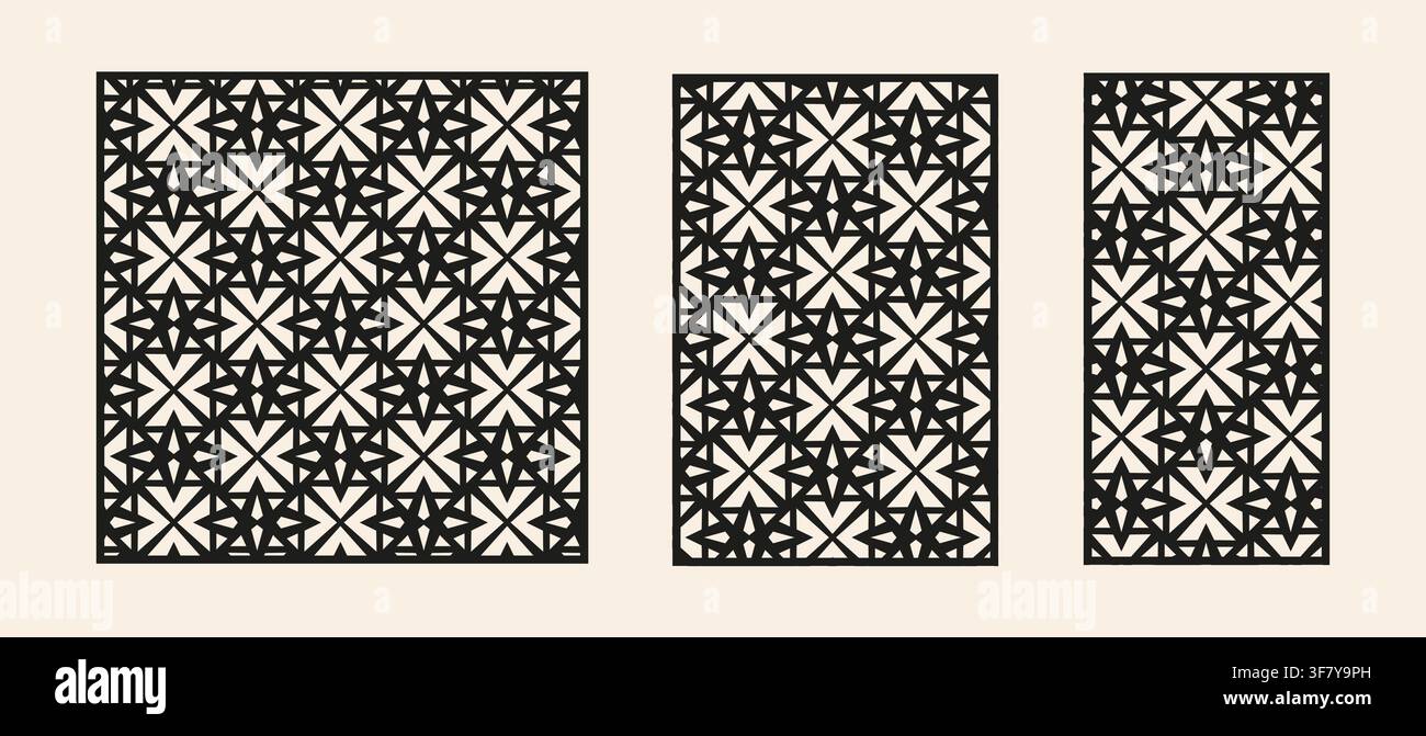 Laser cut panel template set with geometric mosaic pattern. Stock Vector